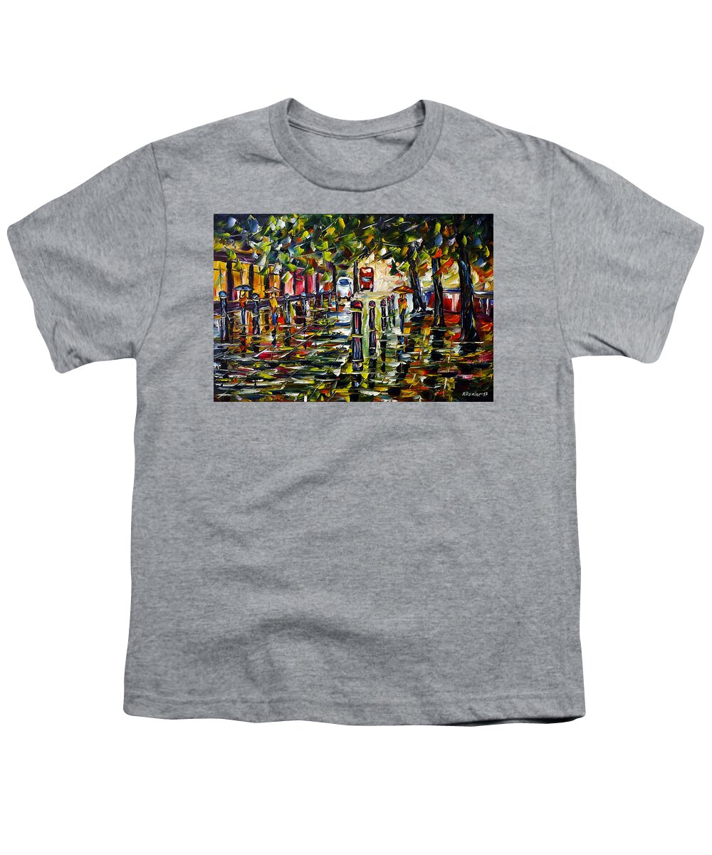 Rainy Cityscape Youth T-Shirt featuring the painting City In The Rain by Mirek Kuzniar