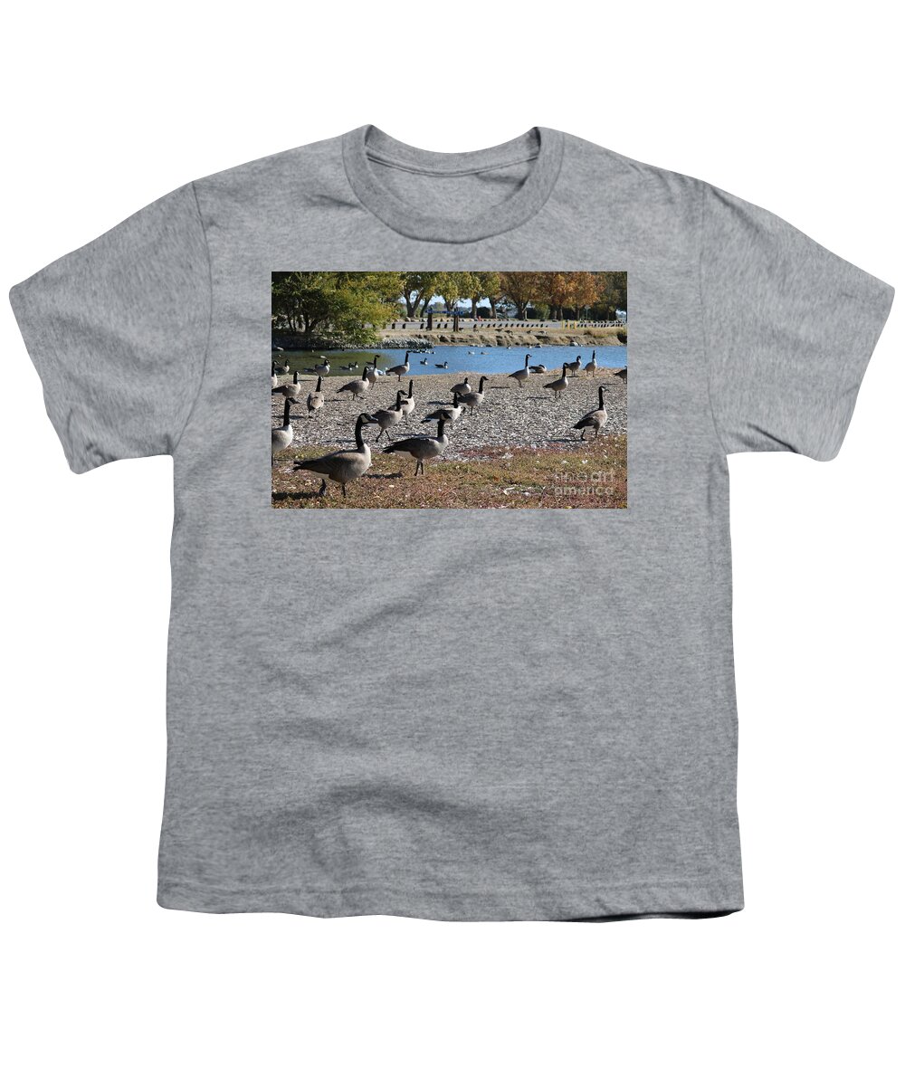 Geese Youth T-Shirt featuring the photograph Columbia Park Geese by Carol Groenen