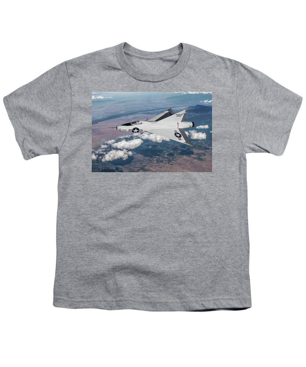 U.s. Air Force Youth T-Shirt featuring the digital art Convair XF-92A on a Test Flight by Erik Simonsen