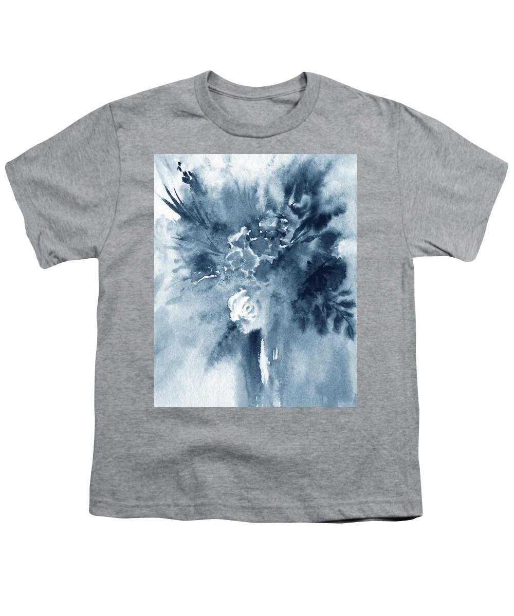 Abstract Flowers Youth T-Shirt featuring the painting Cool Monochrome Palette Abstract Flowers Watercolor Floral Splash III by Irina Sztukowski