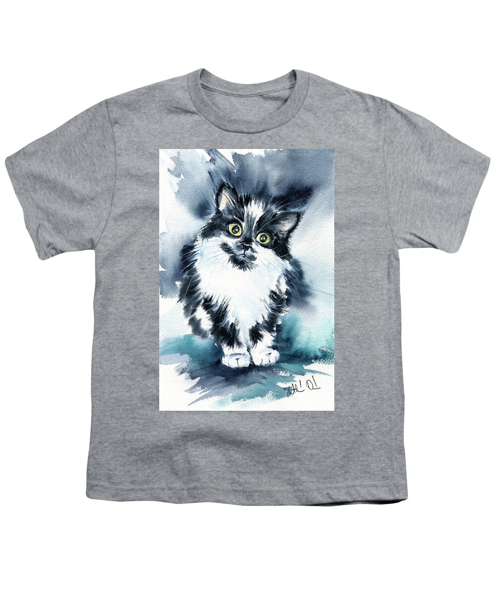 Cats Youth T-Shirt featuring the painting Cute Tuxedo Kitten Painting by Dora Hathazi Mendes