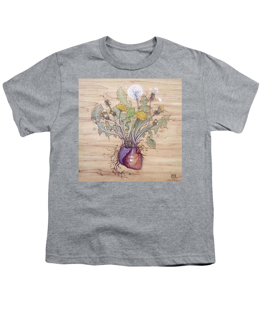 Dandelion Youth T-Shirt featuring the pyrography Dandelion Heart by Fay Helfer