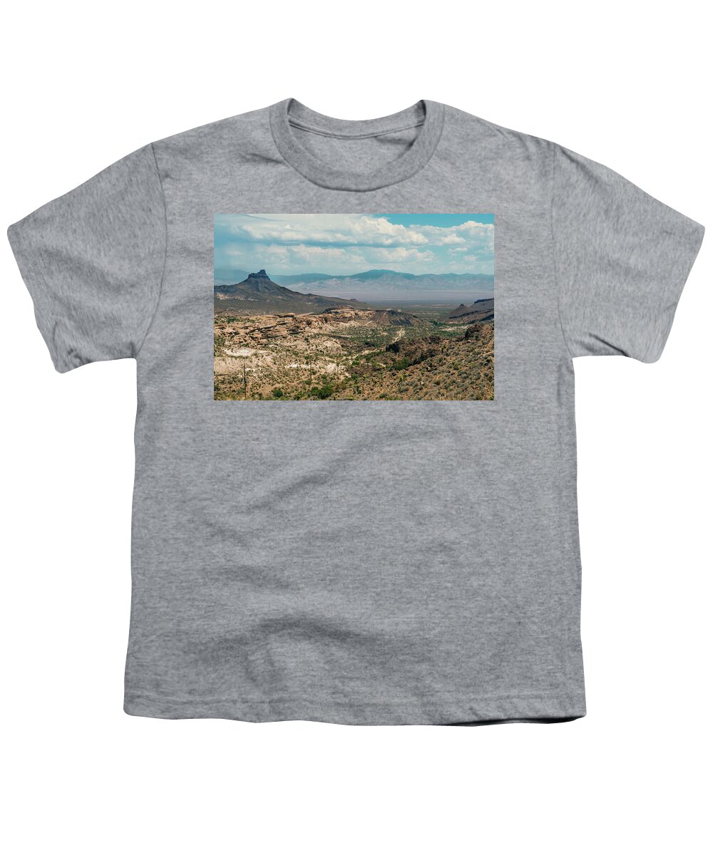 Arizona Desert Youth T-Shirt featuring the photograph Descending Route 66 by Ray Devlin
