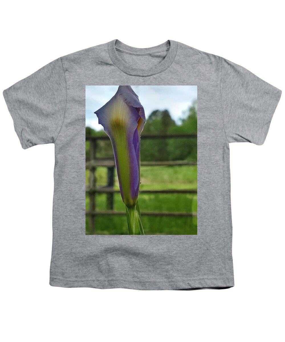 Iris Bud Youth T-Shirt featuring the digital art Dutch Iris Birthday by Pamela Smale Williams