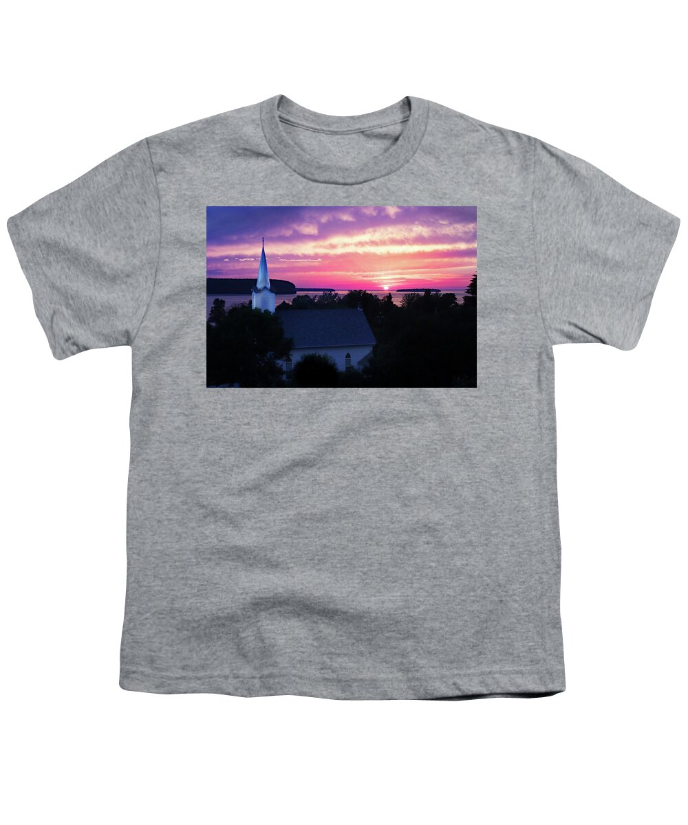 Bluff Youth T-Shirt featuring the photograph Ephraim Sunset and Church by David T Wilkinson
