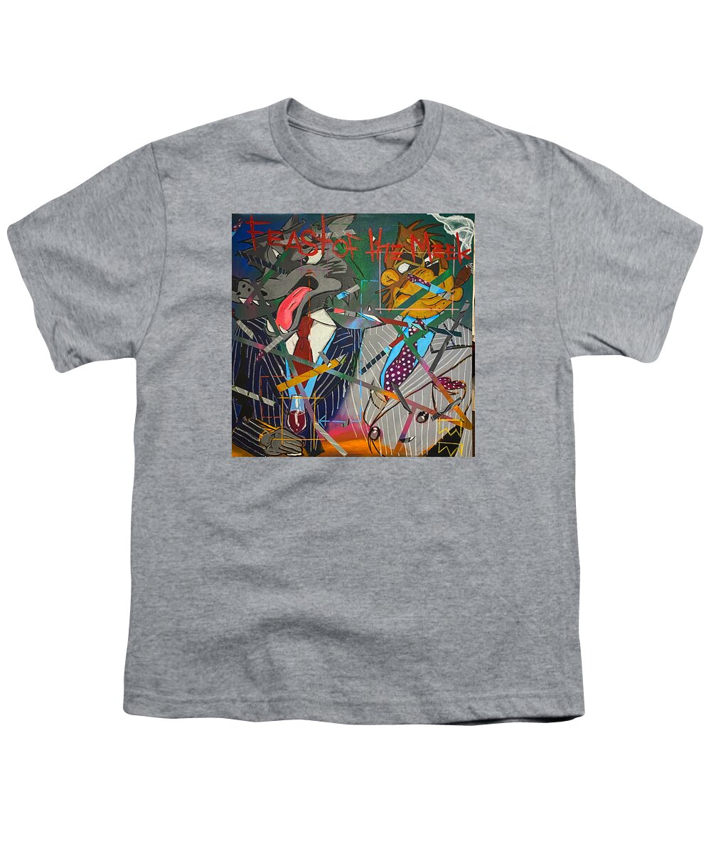 #abstractexpressionism #feastofthemeek #acrylicart #mixedmedia #juliusdewitthannah Youth T-Shirt featuring the mixed media Feast Of The Meek by Julius Hannah