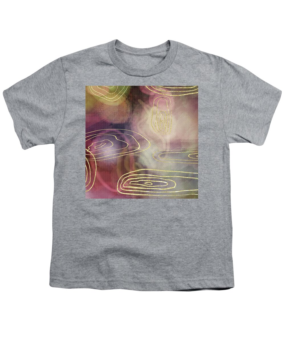 Contemporary Youth T-Shirt featuring the painting Golden Spheres And Lines Soft Warm Calm Glow Decor IV by Irina Sztukowski