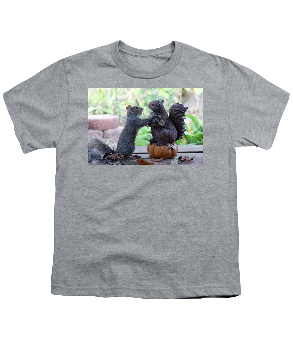 Squirrels Youth T-Shirt featuring the photograph Hand Over a Nut Please by Trina Ansel