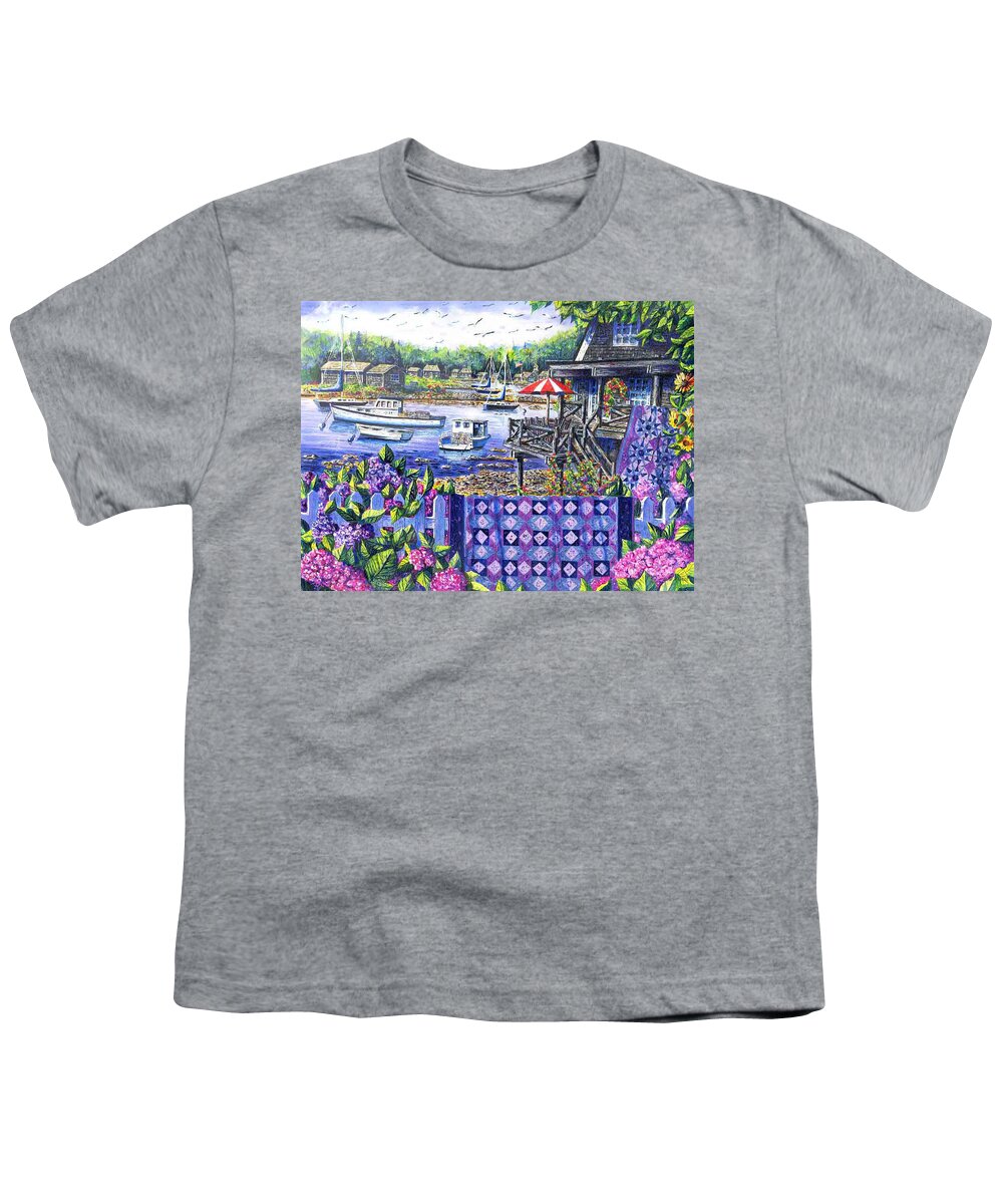 Harbor Youth T-Shirt featuring the painting Harbor View by Diane Phalen