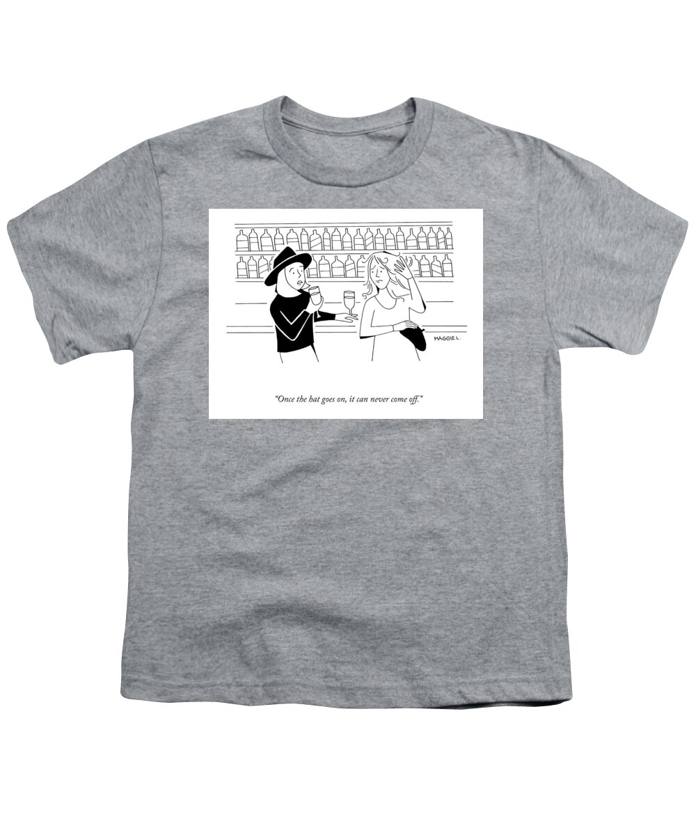 “once The Hat Goes On Youth T-Shirt featuring the drawing Hat Hair by Maggie Larson