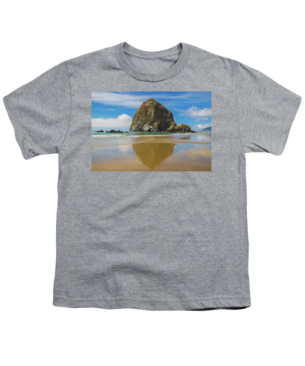 Beach Youth T-Shirt featuring the photograph Haystack Rock Reflection by Matthew DeGrushe