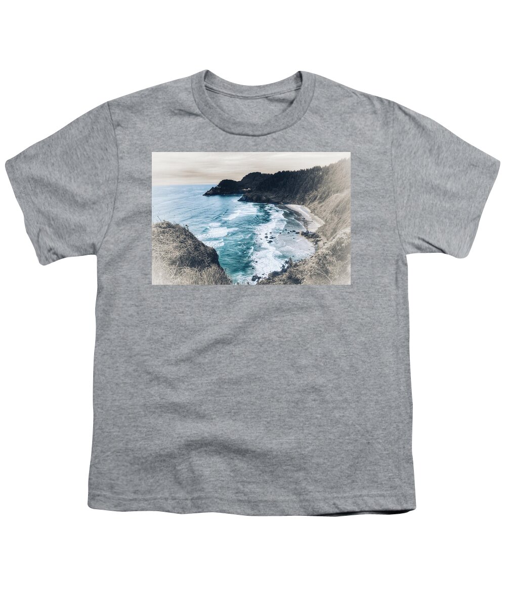 Heceta Head Youth T-Shirt featuring the mixed media Heceta Head Overlook by Bonnie Bruno