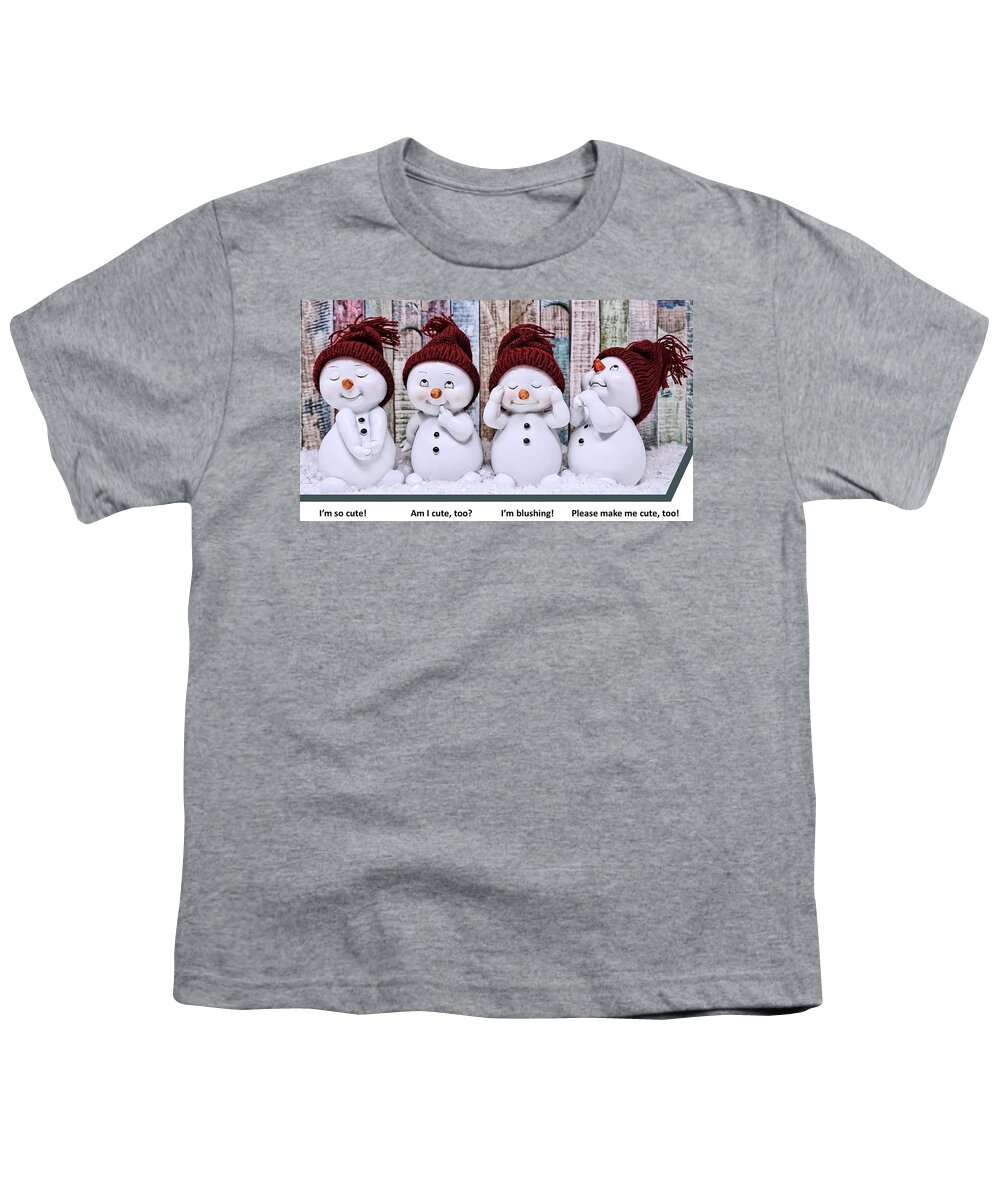 Snowmen Youth T-Shirt featuring the mixed media I'm So Cute Snowmen by Nancy Ayanna Wyatt