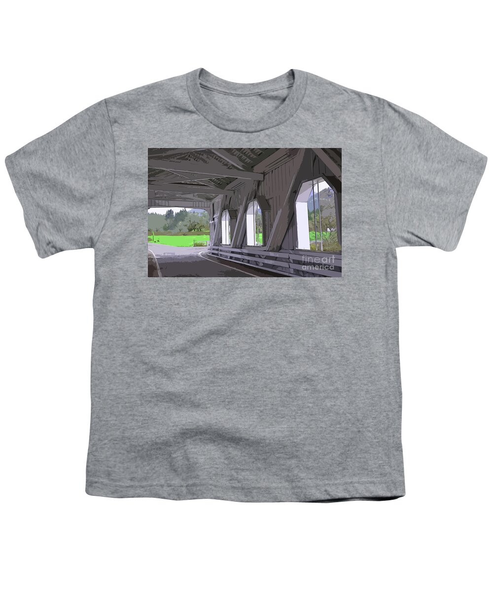 Covered-bridge Youth T-Shirt featuring the digital art Inside A Covered Bridge by Kirt Tisdale