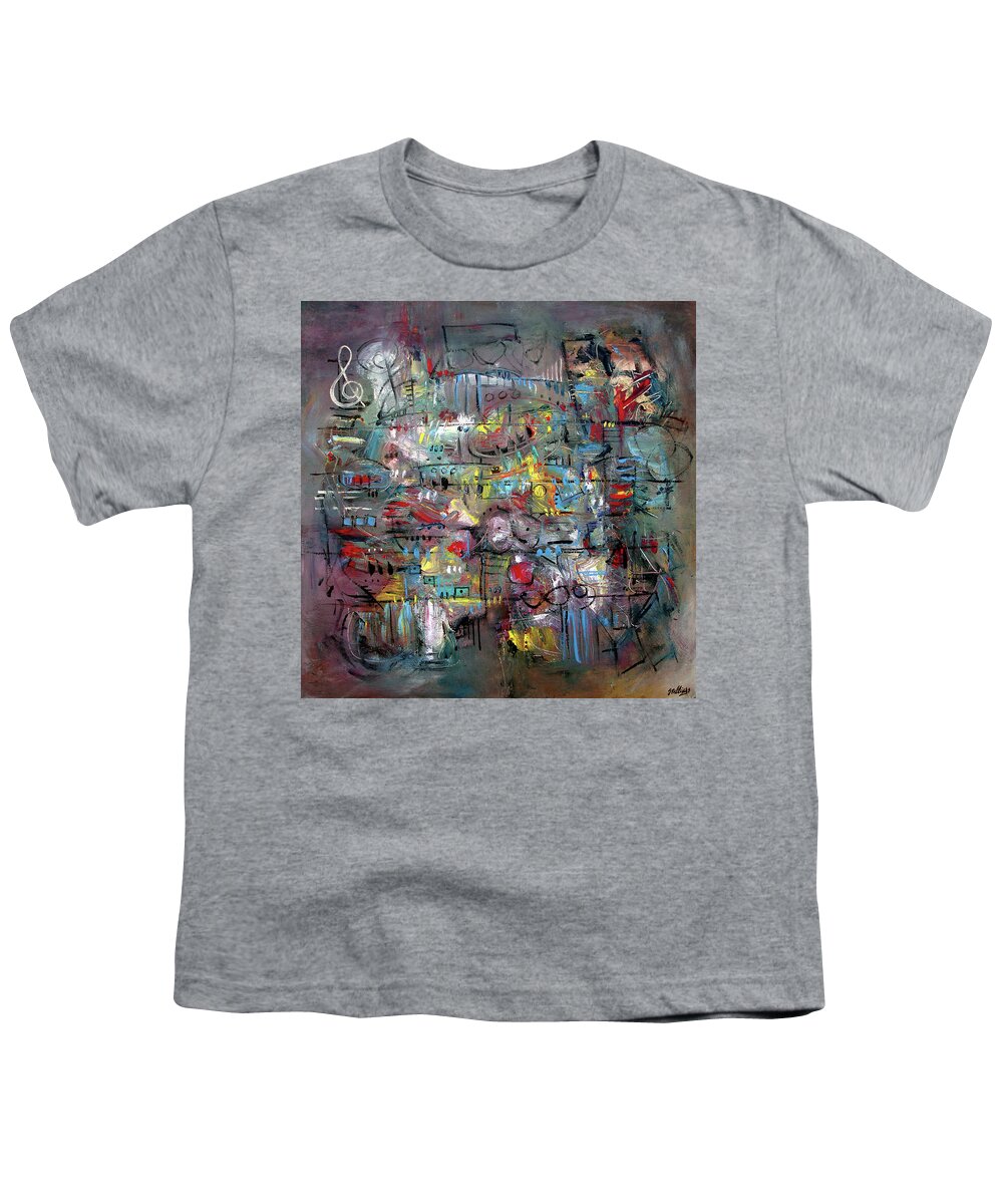 Music Youth T-Shirt featuring the painting Jazz Riffs For Blue by Jim Stallings