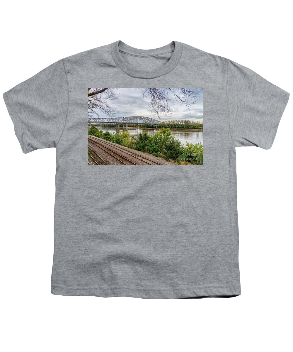 Jefferson City Bridge Youth T-Shirt featuring the photograph Jeff City Bridge And Missouri River by Jennifer White