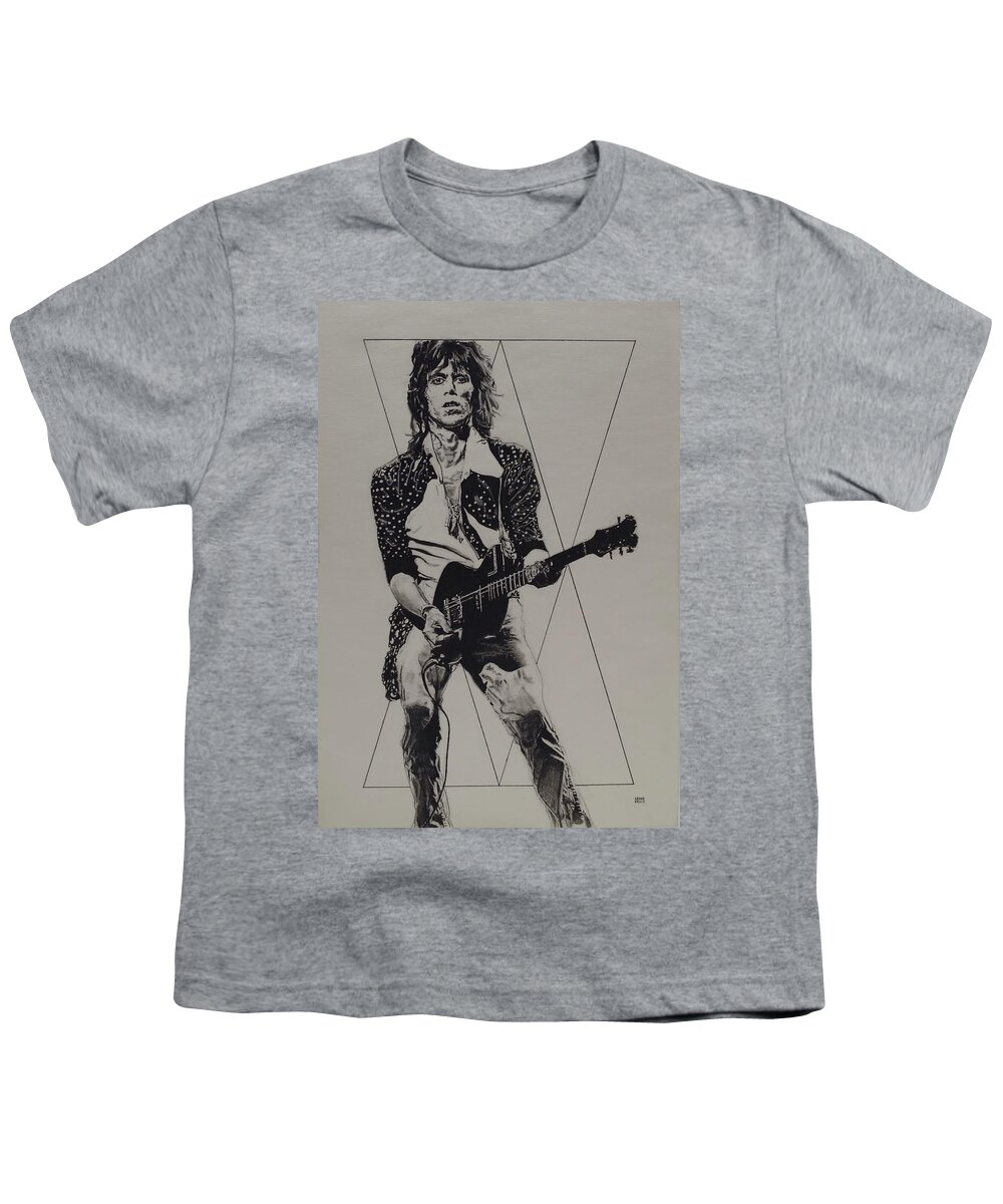 Charcoal Pencil Drawing Youth T-Shirt featuring the drawing Keith Richards - Happy by Sean Connolly