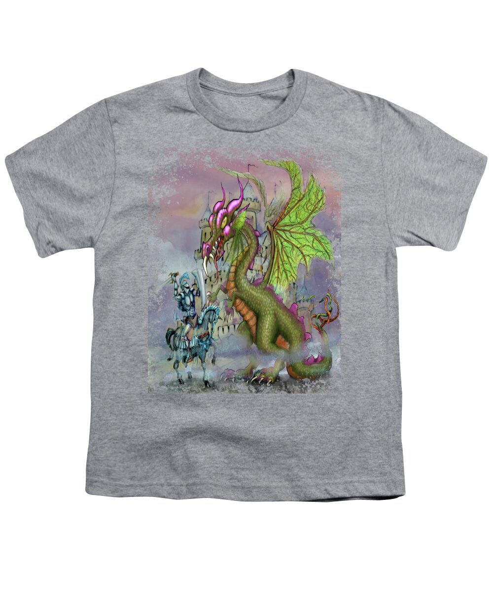 Knight Youth T-Shirt featuring the digital art Knight n Dragon n Castle by Kevin Middleton