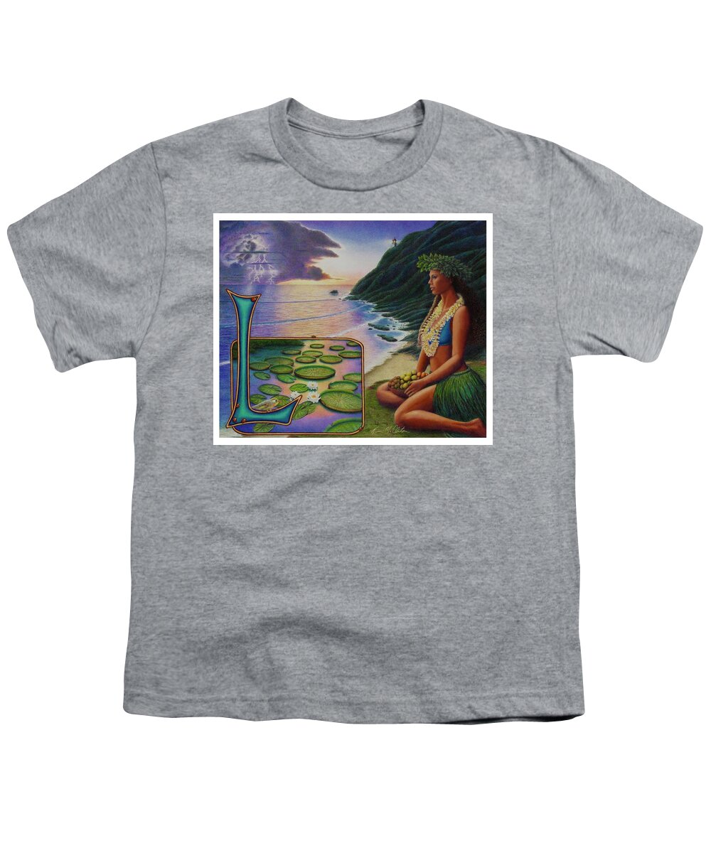 Kim Mcclinton Youth T-Shirt featuring the drawing L is for Lei by Kim McClinton