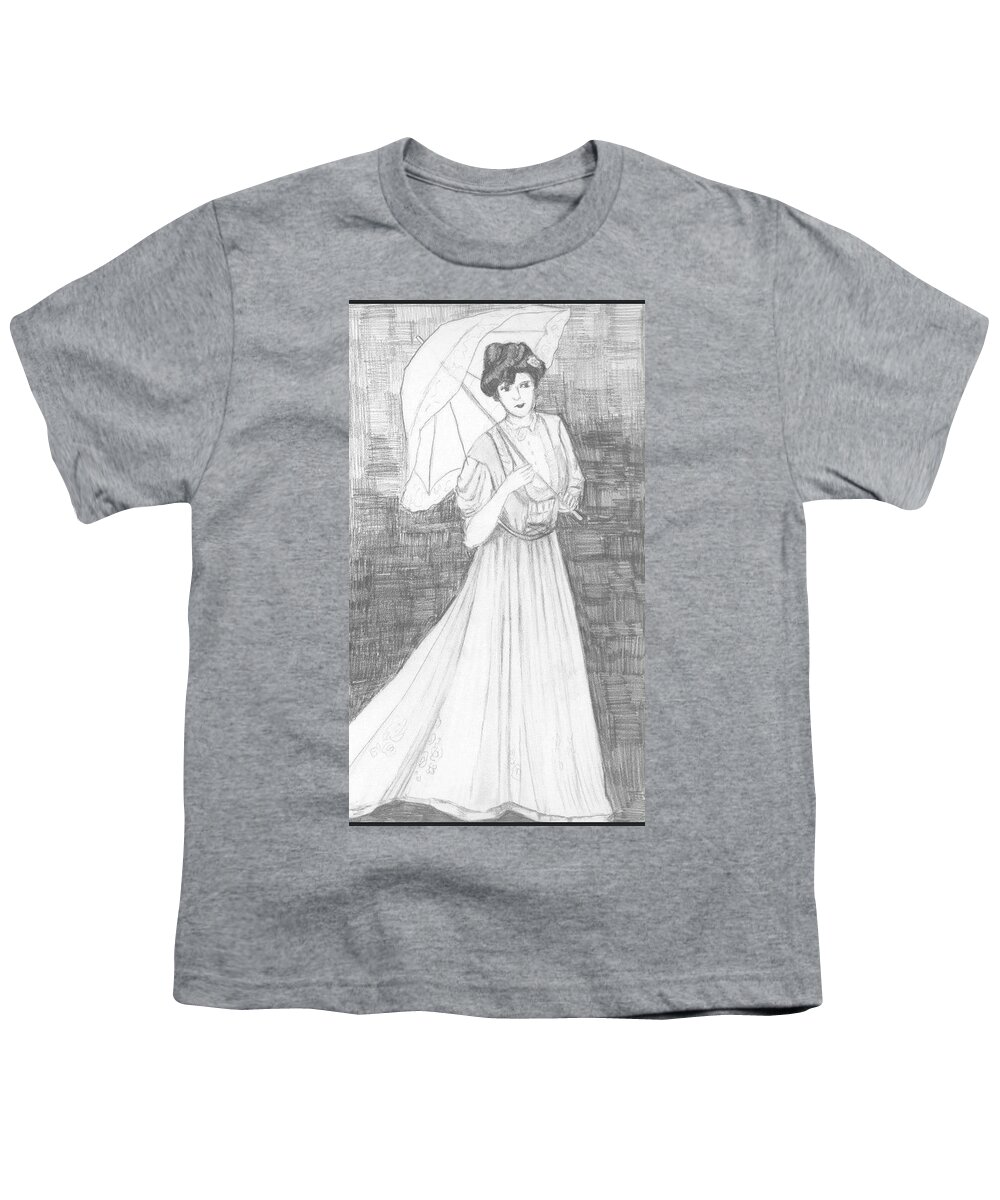  Youth T-Shirt featuring the drawing Lady with Parasol by Jam Art