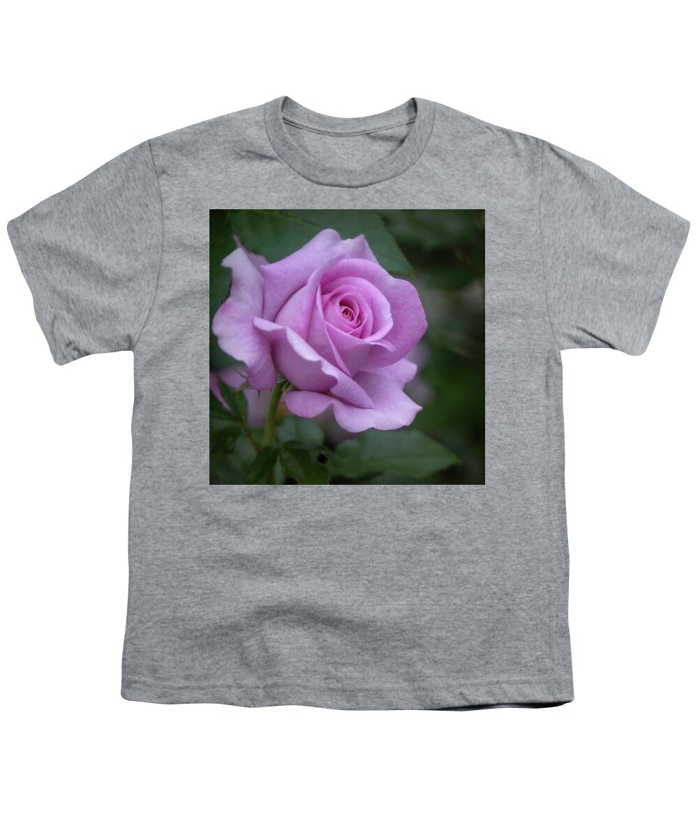Rose Youth T-Shirt featuring the photograph Lavender Rosebud Square by Teresa Wilson