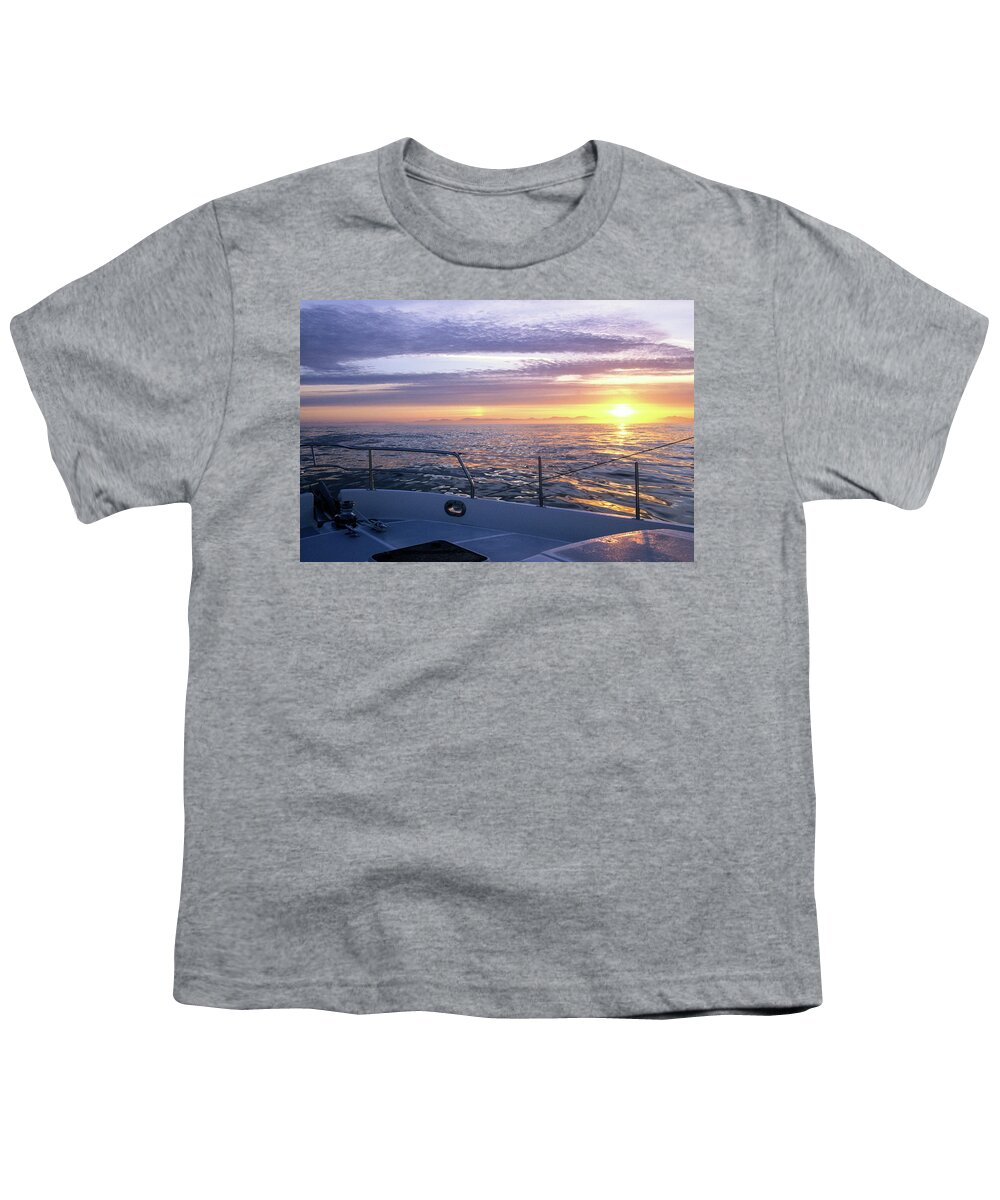 Marine Weather Youth T-Shirt featuring the photograph sunrise off Washington coast by David Shuler