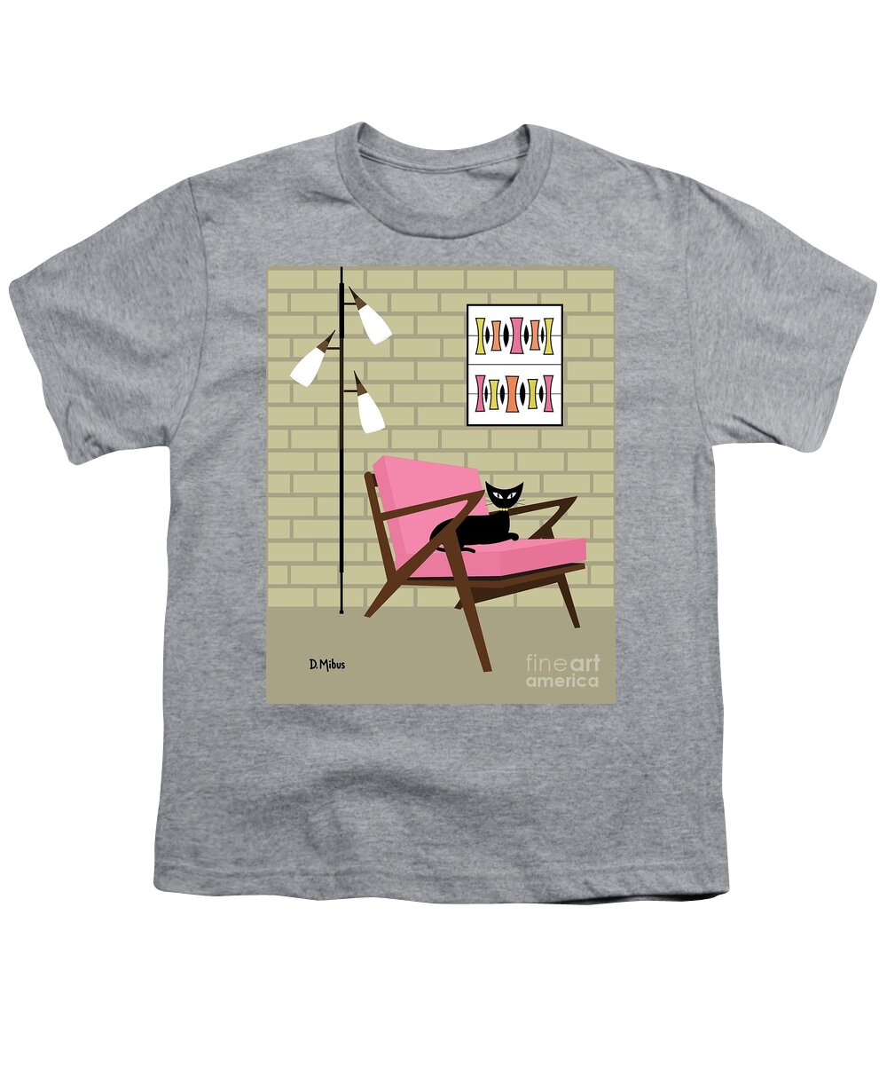 Mid Century Cat Youth T-Shirt featuring the digital art Mid Century Z Chair Pink by Donna Mibus