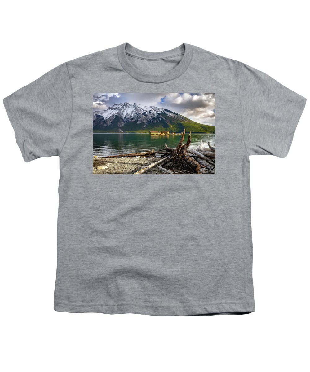 Lake Youth T-Shirt featuring the photograph Minnewanka Boat House by Thomas Nay