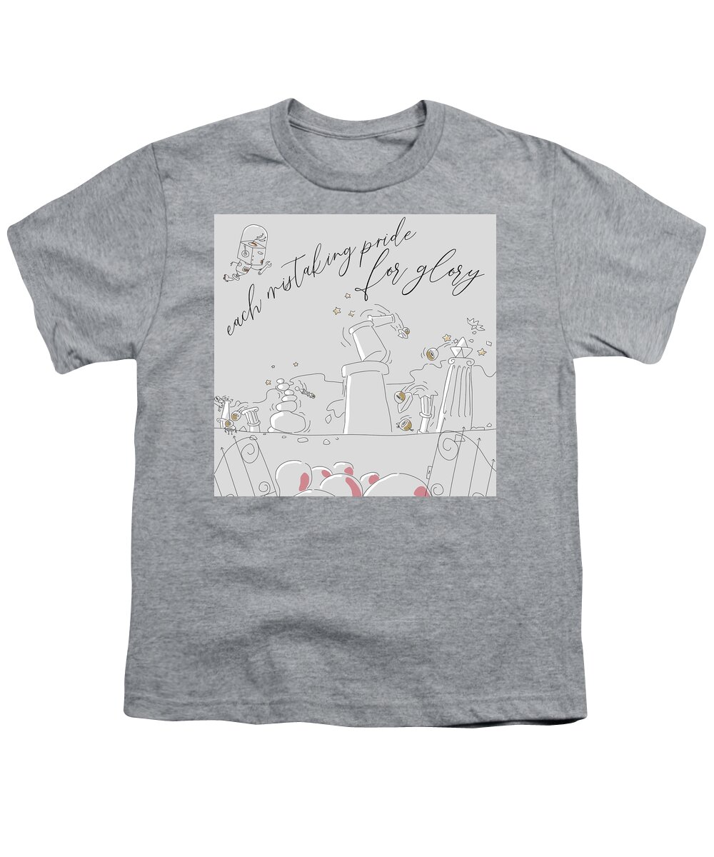 Pride Youth T-Shirt featuring the drawing Mistaking Pride for Glory-Grey by J Lyn Simpson