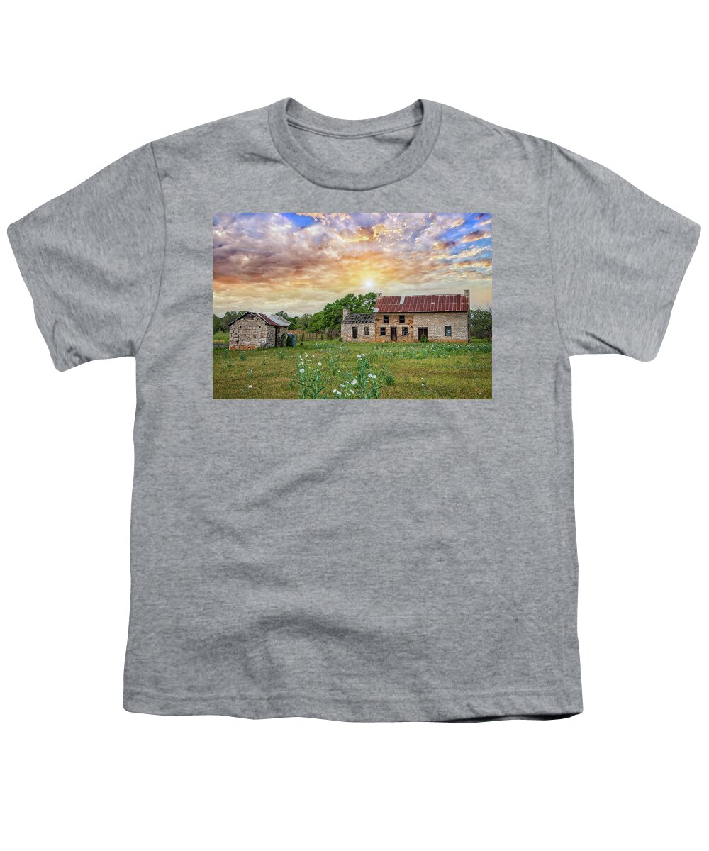 Texas Hill Country Youth T-Shirt featuring the photograph Morning Glory at the Bluebonnet House by Lynn Bauer