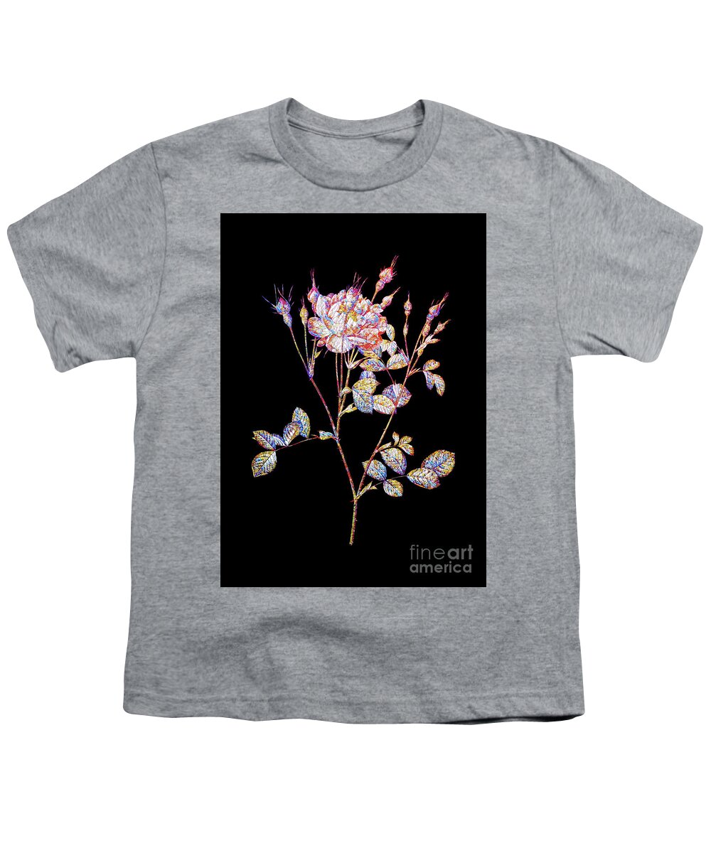 Holyrockarts Youth T-Shirt featuring the mixed media Mosaic Anemone Sweetbriar Rose Botanical Art On Black by Holy Rock Design