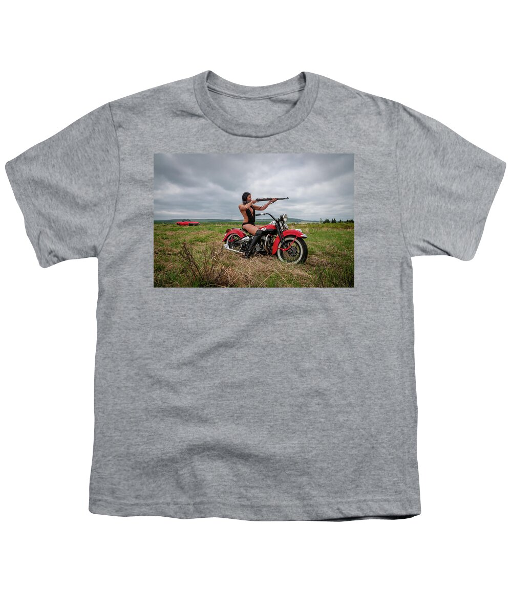 Motorcycle Youth T-Shirt featuring the photograph Motorcycle Babe by Bill Cubitt