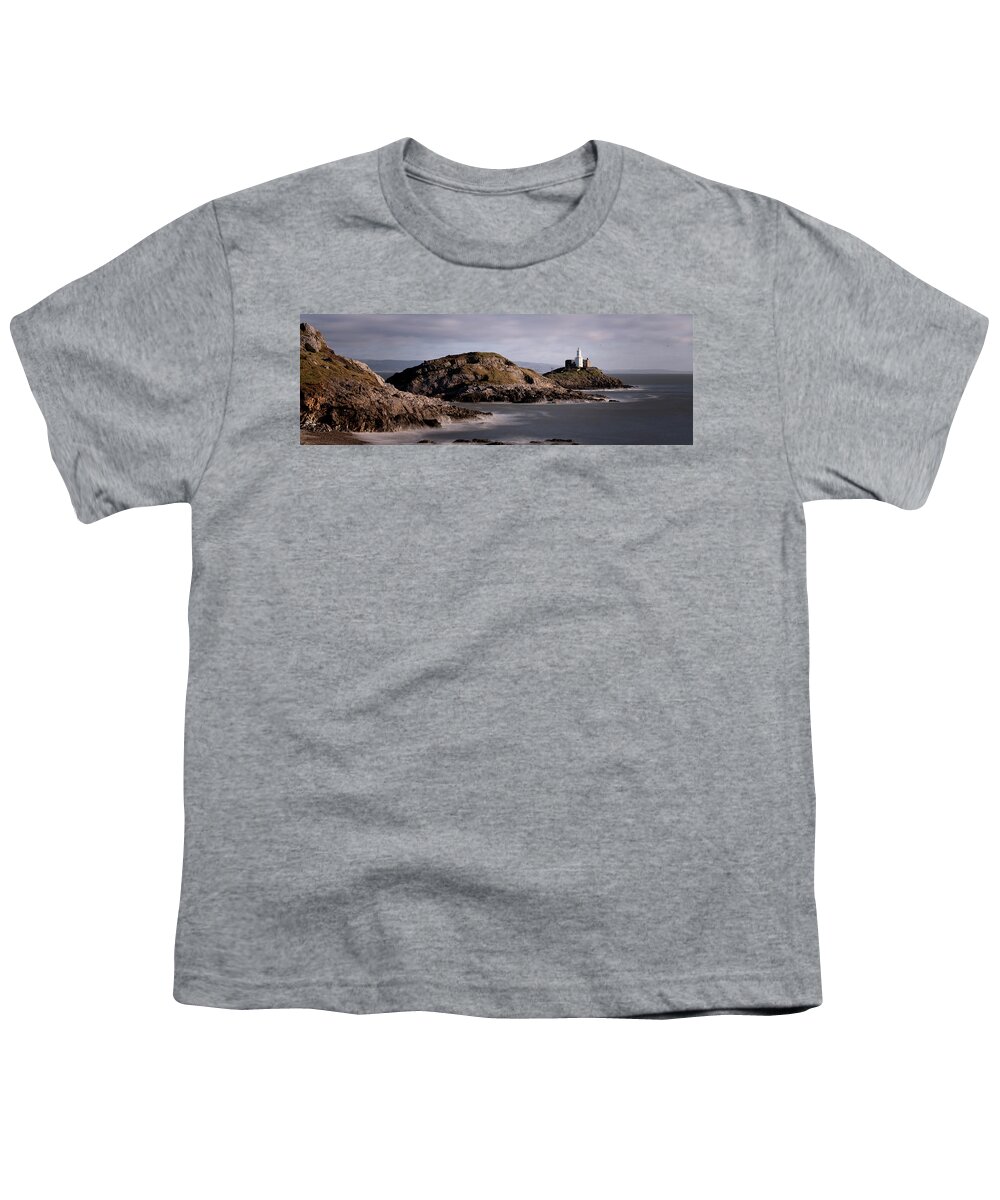 Panorama Youth T-Shirt featuring the photograph Mumbles Lighthouse Gower Coast Wales by Sonny Ryse