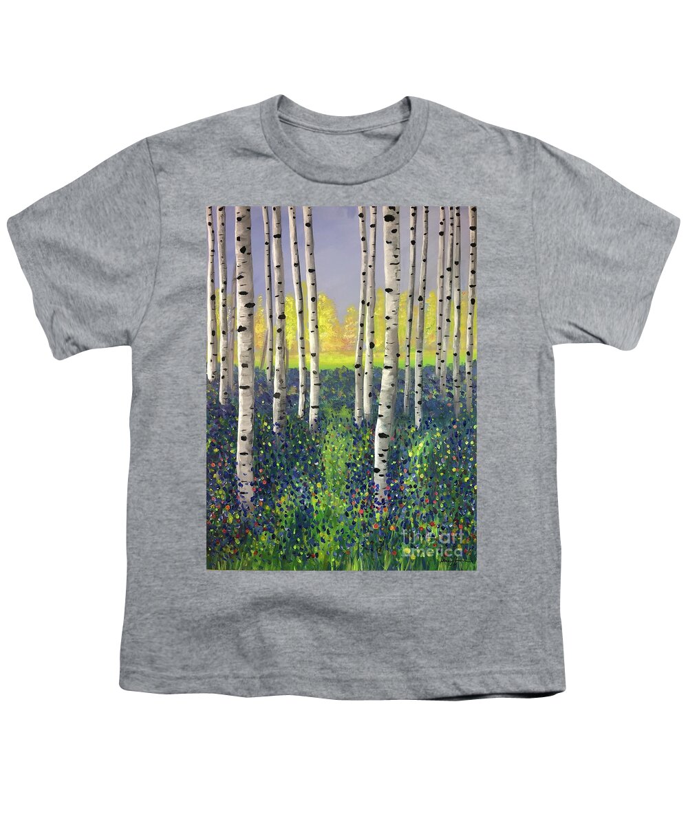 Birch Trees Youth T-Shirt featuring the painting New Beginnings by Stacey Zimmerman