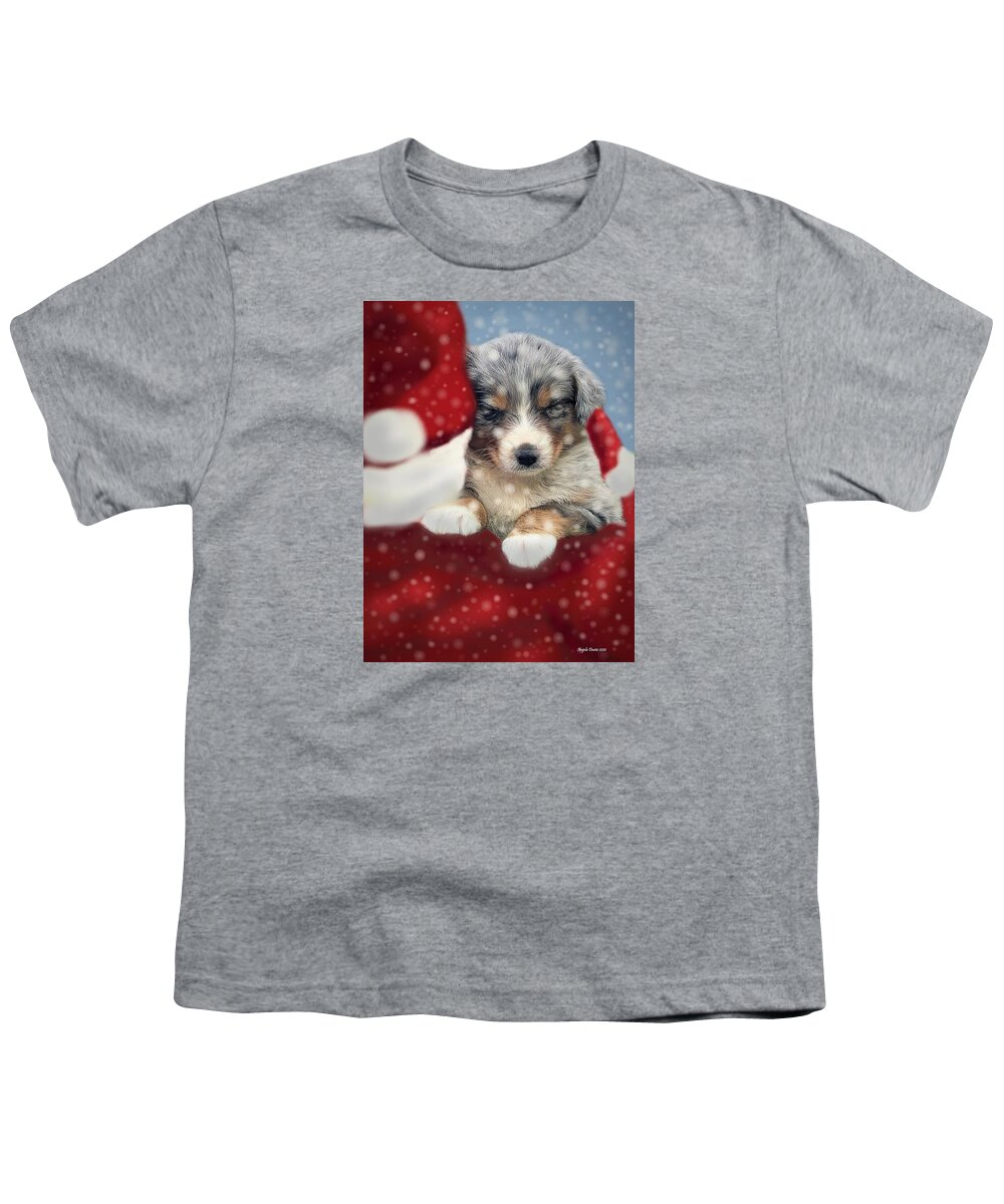 Santa Youth T-Shirt featuring the photograph On Santa's Shoulder by Angela Davies
