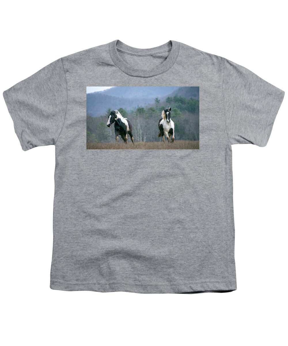 Tennessee Youth T-Shirt featuring the photograph On the Run, Cades Cove Horse Series by Marcy Wielfaert