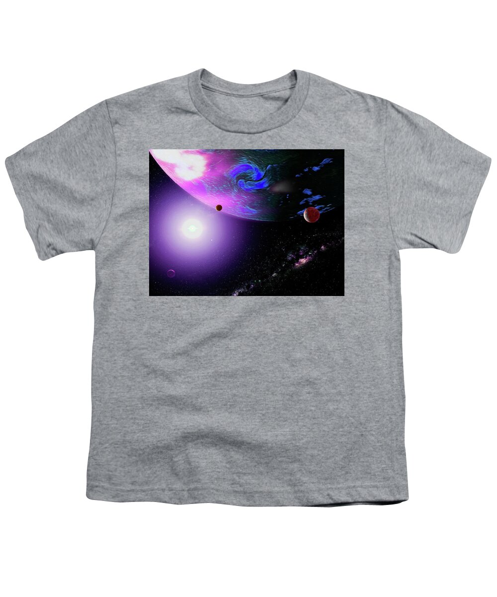  Youth T-Shirt featuring the digital art Outer Space Giant Planet and Moons by Don White Artdreamer