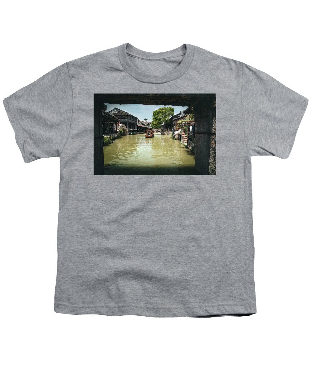 Architectural Heritage Youth T-Shirt featuring the photograph Passing Under the Stone Bridge in Wuzhen by Benoit Bruchez