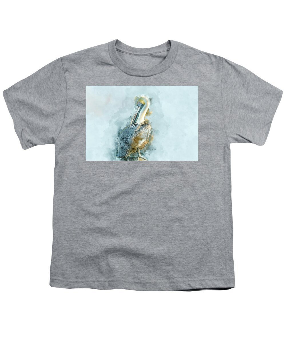 Pelican Youth T-Shirt featuring the digital art Pelican 3 Watercolor by Pamela Williams