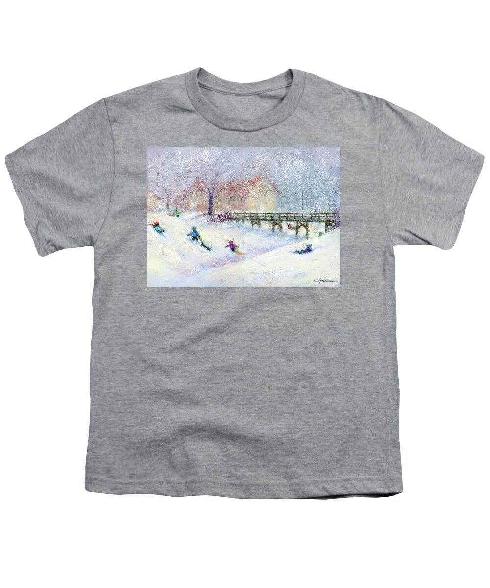 Sledding Youth T-Shirt featuring the painting Perkins Park Memories by Rebecca Matthews