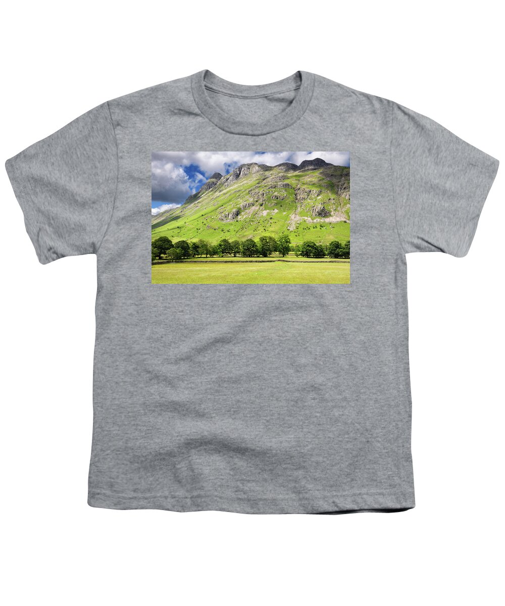 Pike Of Stickle Youth T-Shirt featuring the photograph Pike of Stickle Loft Crag Thorn Crag and Harrison Stickle peaks by Reimar Gaertner