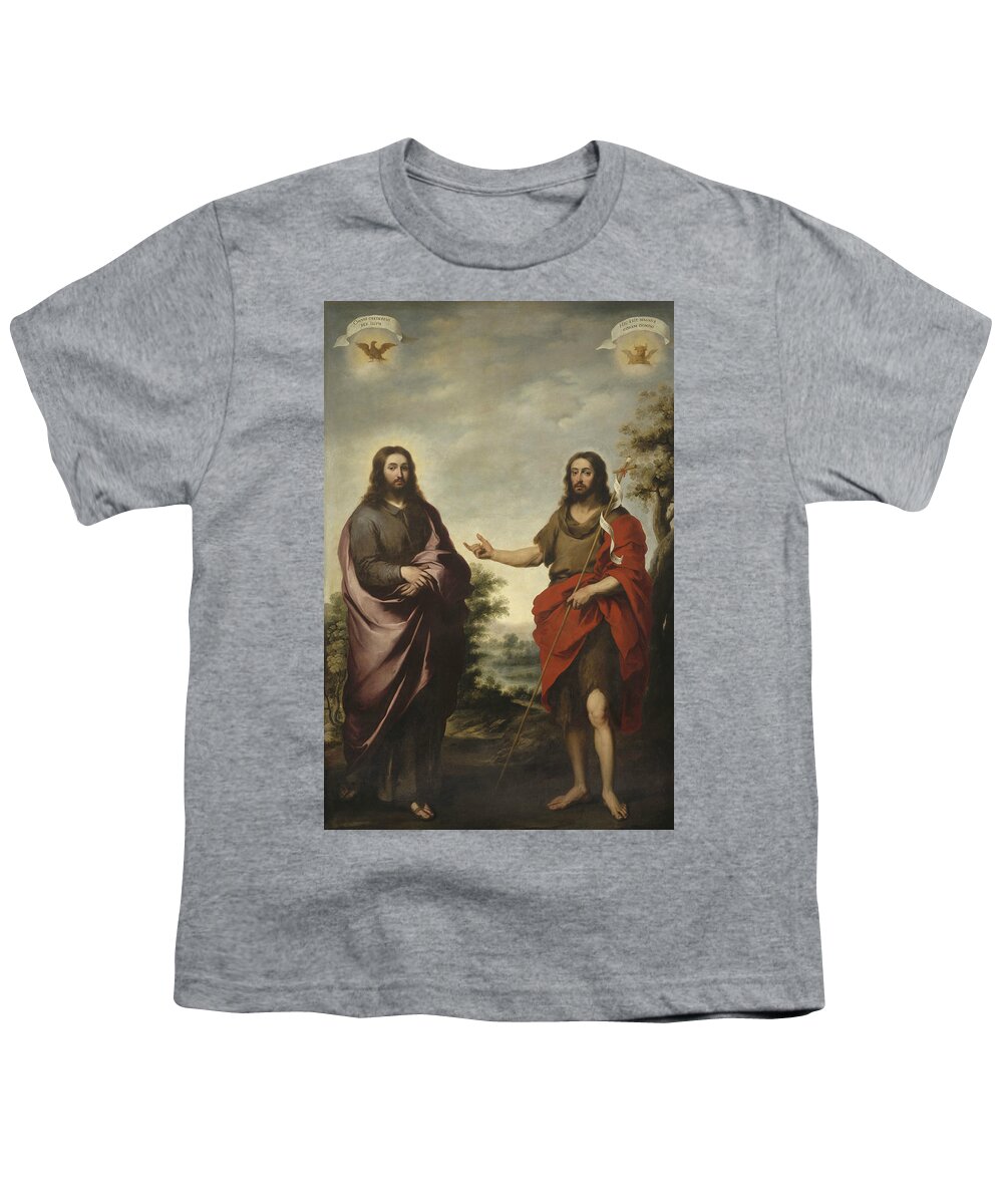 17th Century Art Youth T-Shirt featuring the painting Saint John the Baptist Pointing to Christ by Bartolome Esteban Murillo