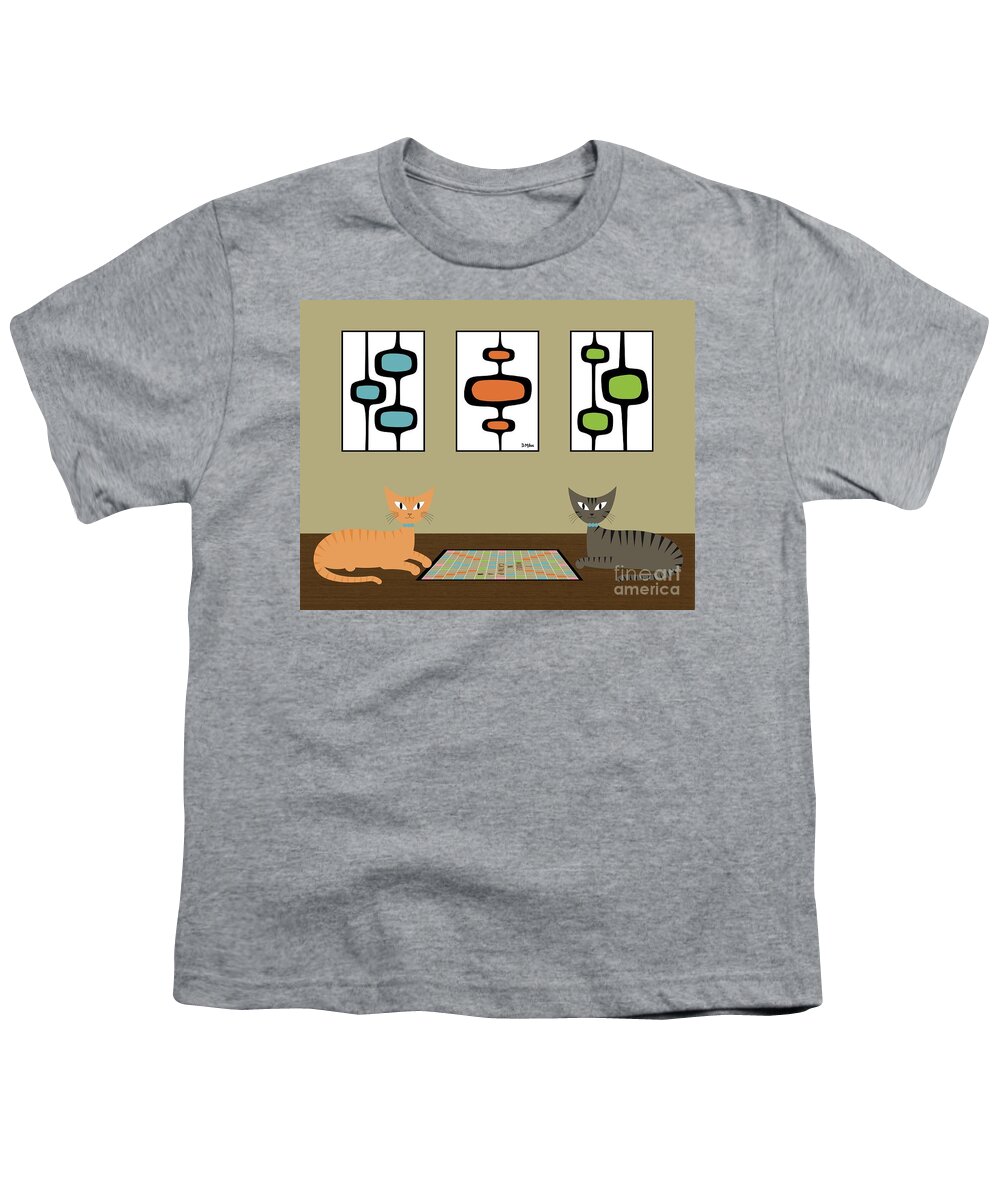 Mid Century Cat Youth T-Shirt featuring the digital art Scrabble Cats with Mid Century Shapes by Donna Mibus