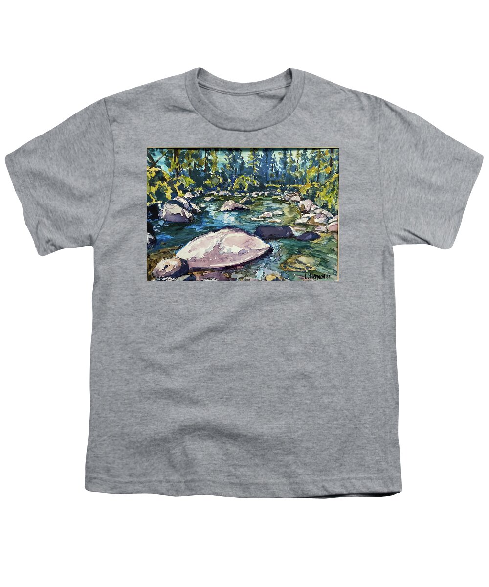 Yellowstone Park Youth T-Shirt featuring the painting Secret Spot in Yellowstone Park by Les Herman
