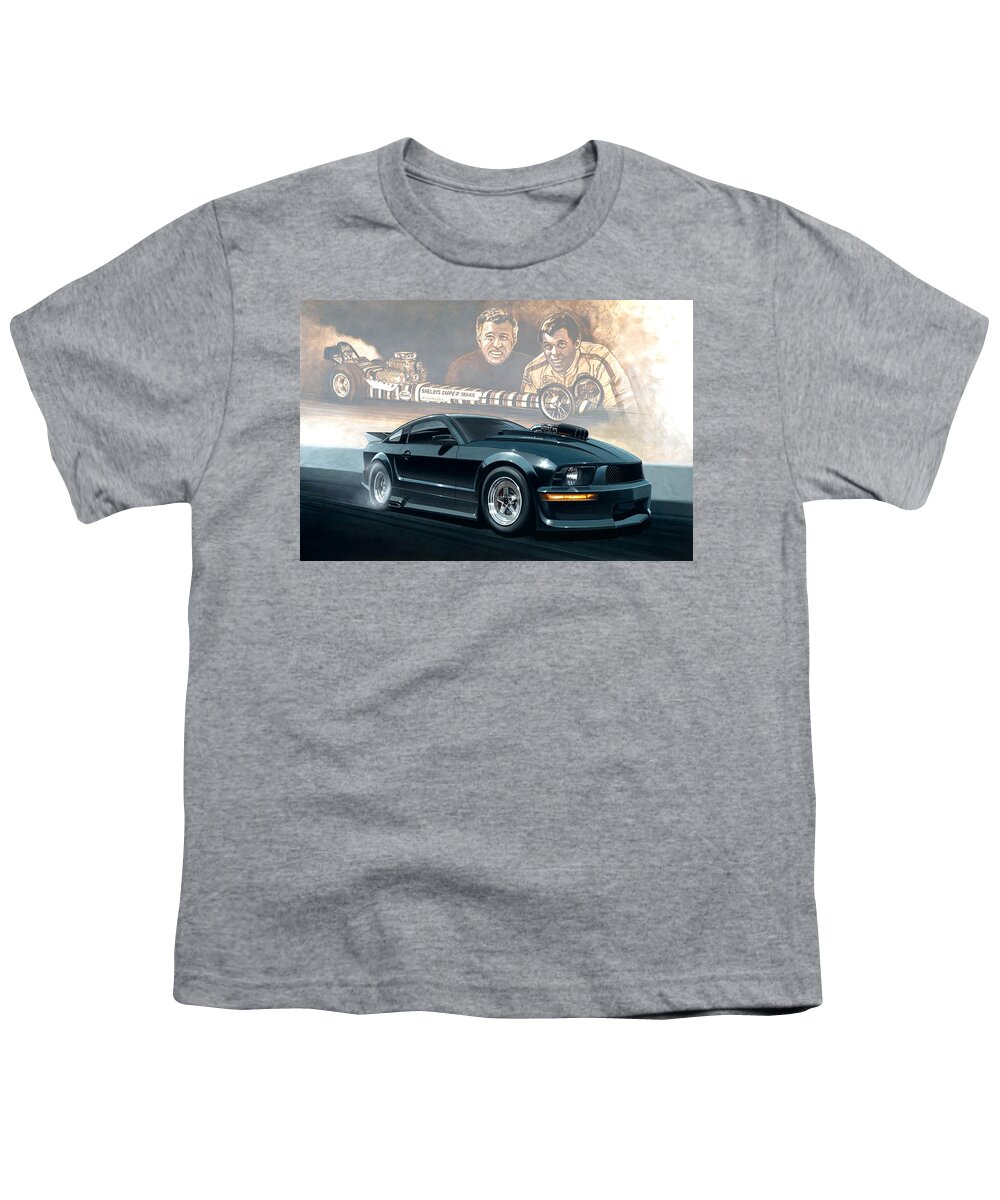 Shelby Don Prudhomme Kenny Youngblood Mustang Youth T-Shirt featuring the painting Shelby Prudhomme Edition by Kenny Youngblood