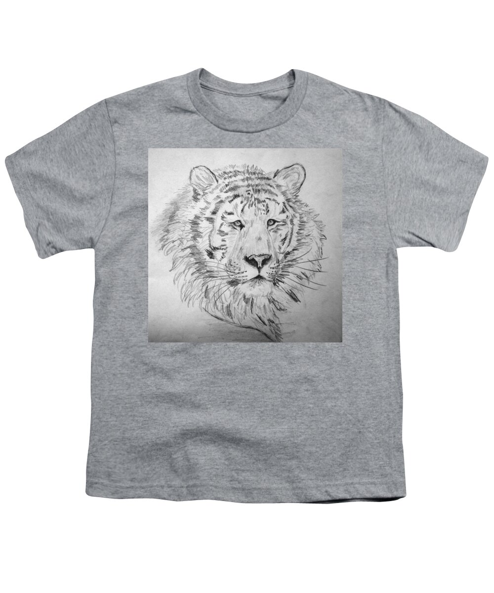 Tiger Youth T-Shirt featuring the drawing Siberian Tiger by Vallee Johnson