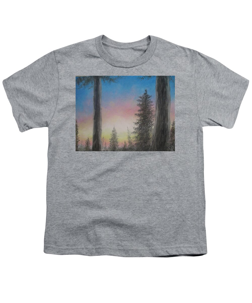 Forest Sky Youth T-Shirt featuring the pastel Skittled Delight by Jen Shearer