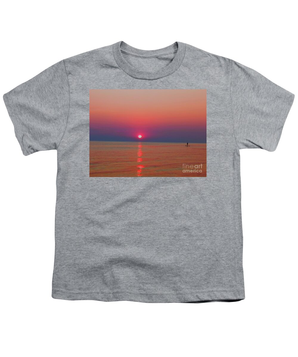 Paddle Boarding Youth T-Shirt featuring the photograph Sunset Dreams And Paddleboarder by Leonida Arte