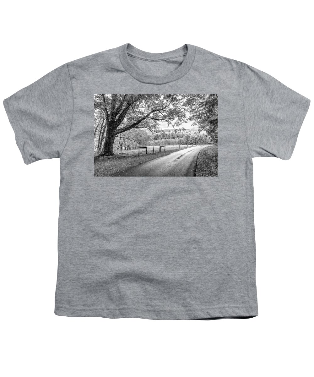 Black Youth T-Shirt featuring the photograph Sunset in Cades Cove Black and White by Debra and Dave Vanderlaan