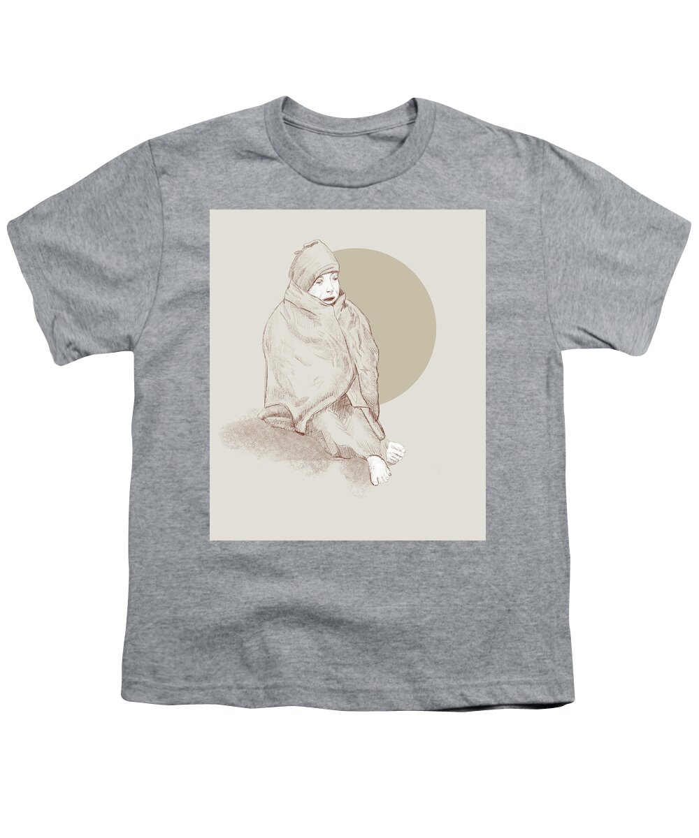 Sketch Youth T-Shirt featuring the drawing The Downtrodden by Roberta Murray